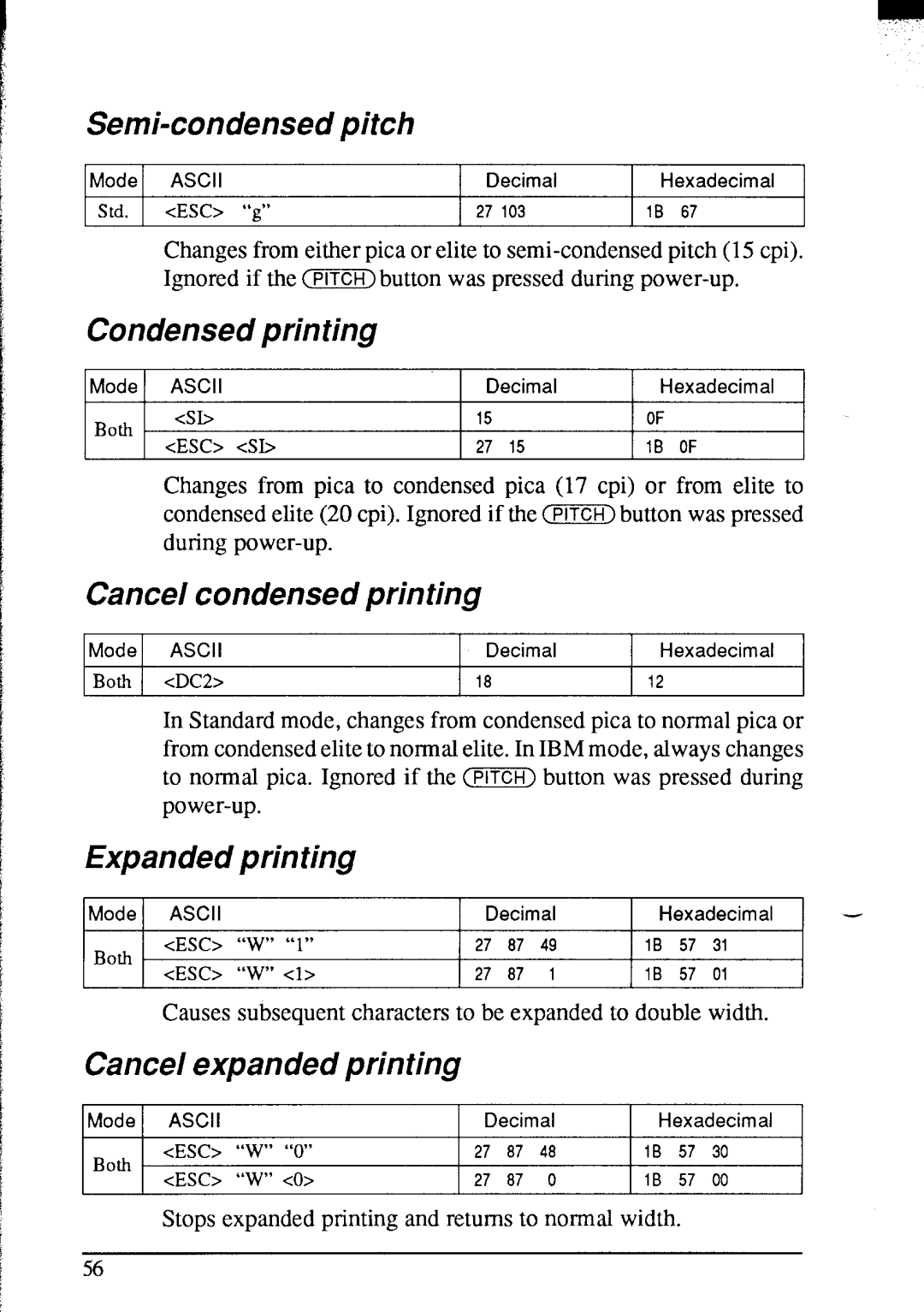 Star Micronics NX-2420 user manual Semi-condensed, Condensed printing, Cancel condensed printing, Expanded Printing 