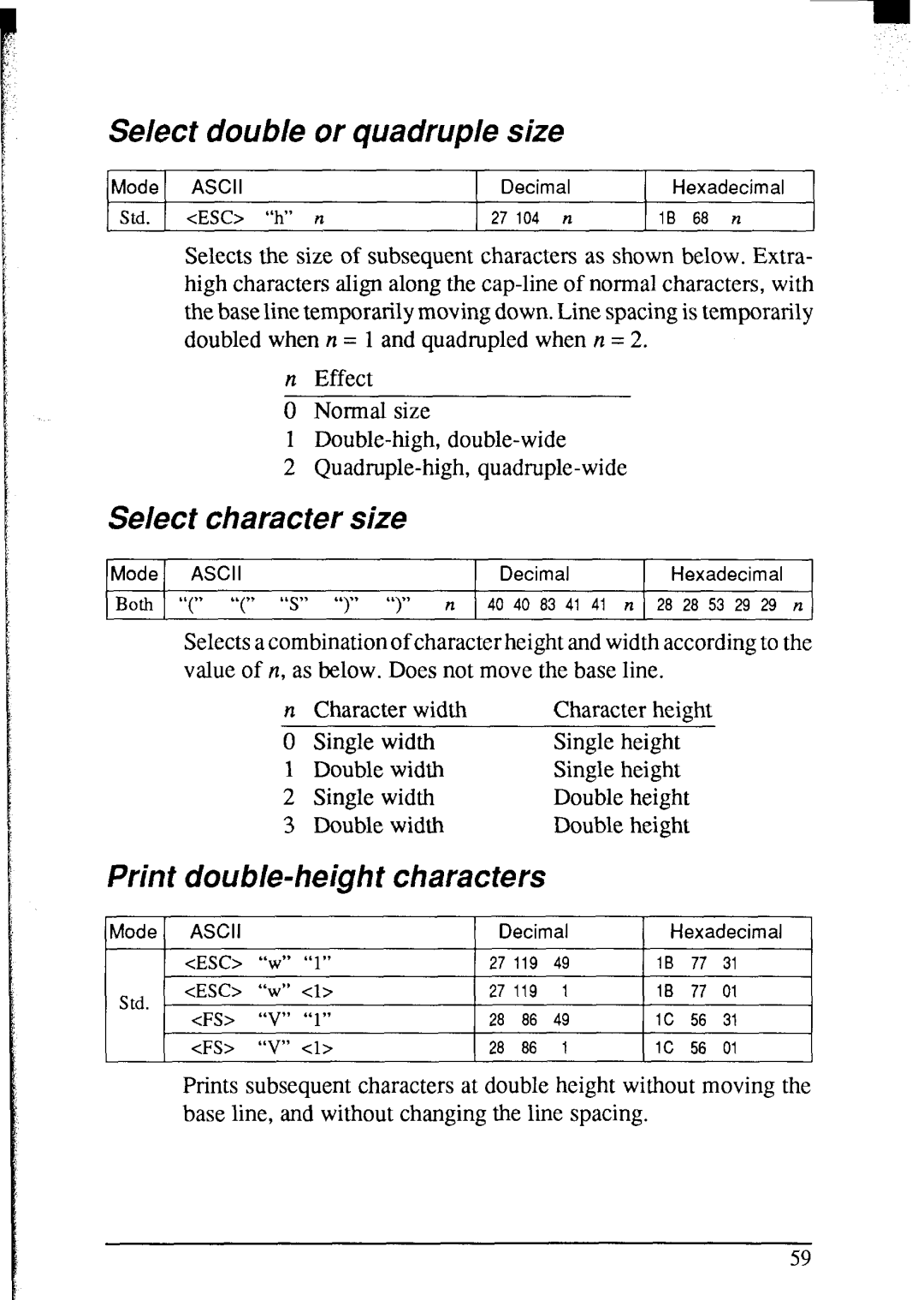 Star Micronics NX-2420 user manual Select double or quadruple size, Select character size, Print double-height characters 