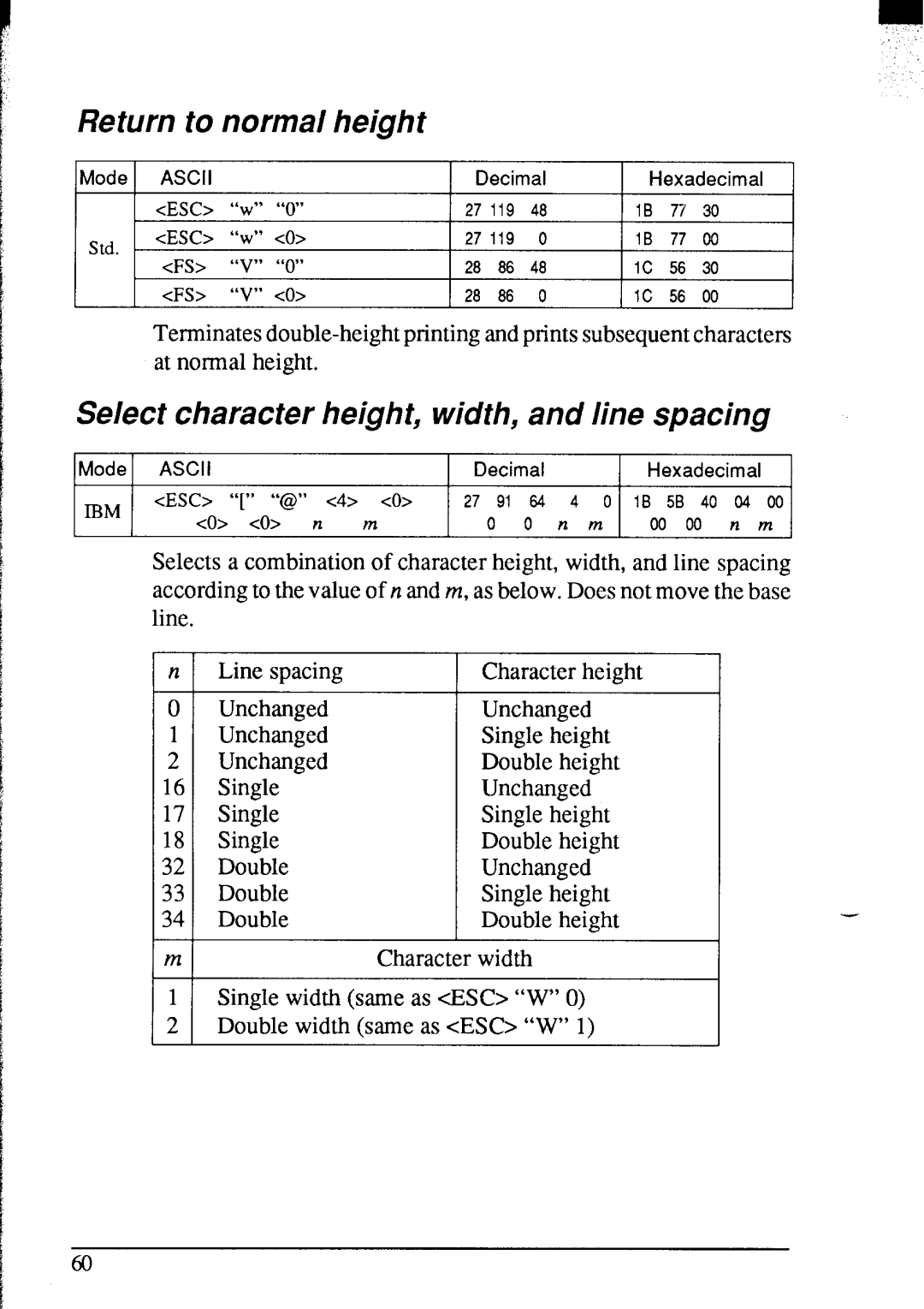 Star Micronics NX-2420 user manual Return to normal height, Select character height, width, and line spacing 