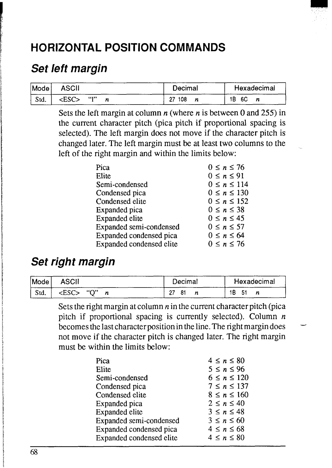 Star Micronics NX-2420 user manual Set left margin, Set right margin 