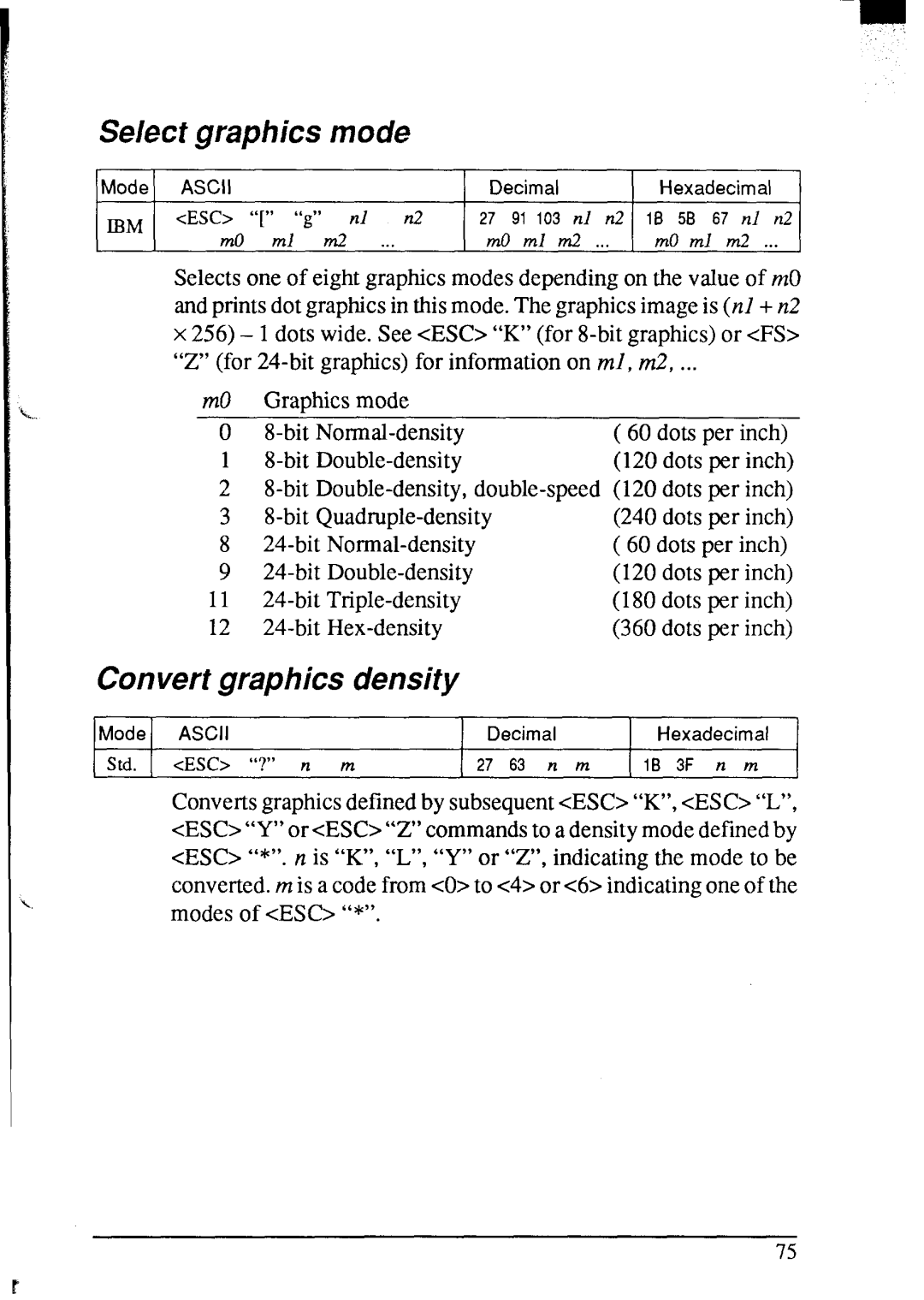 Star Micronics NX-2420 user manual Seiecf graphics mode, Convert graphics Density 