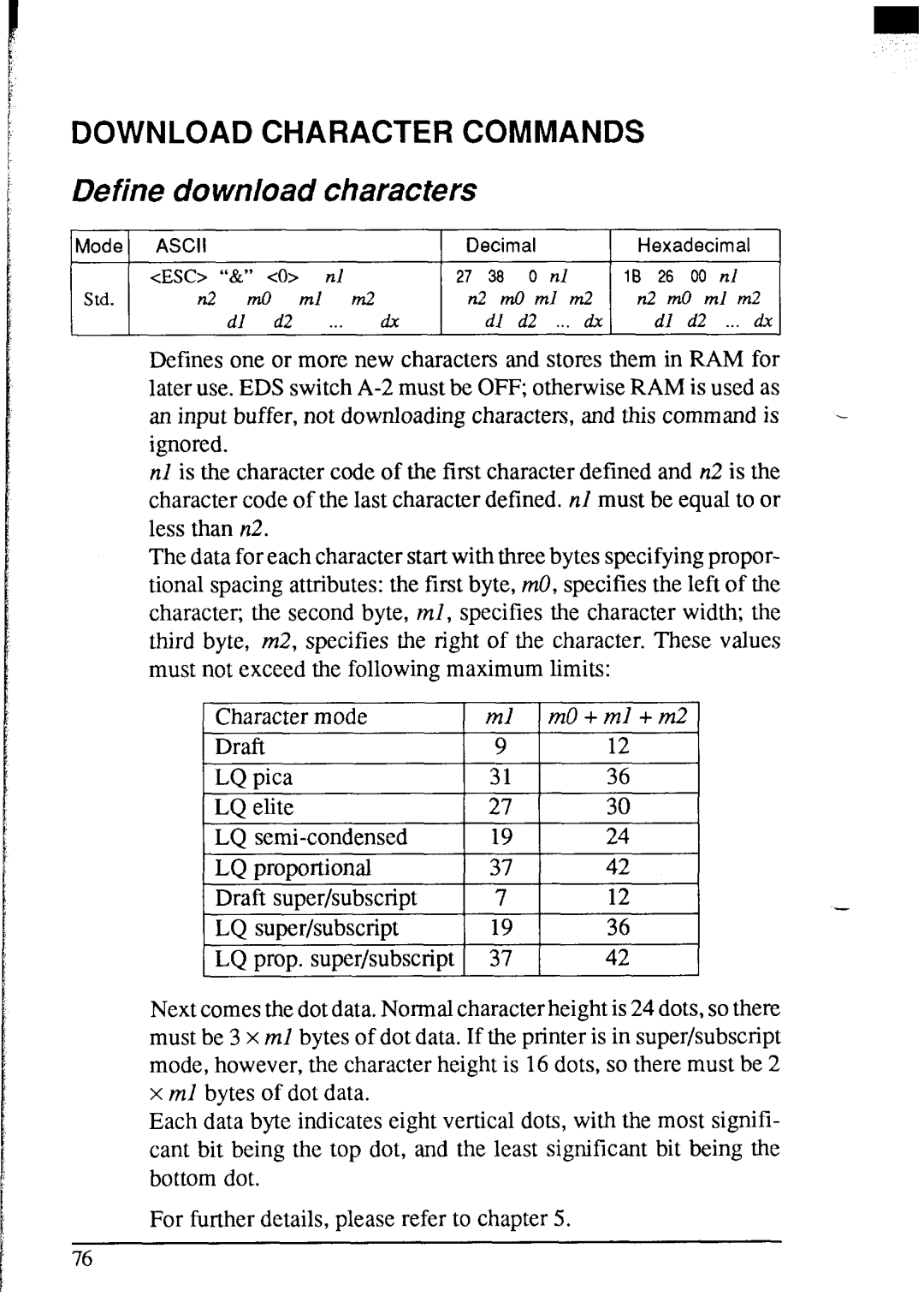 Star Micronics NX-2420 user manual Define download characters 