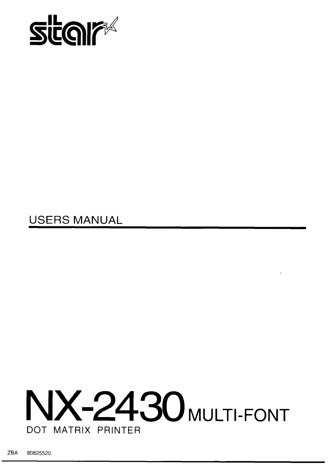 Star Micronics manual NX-2430w,-m, Users M, Dot Matrix Printer, 80825520 