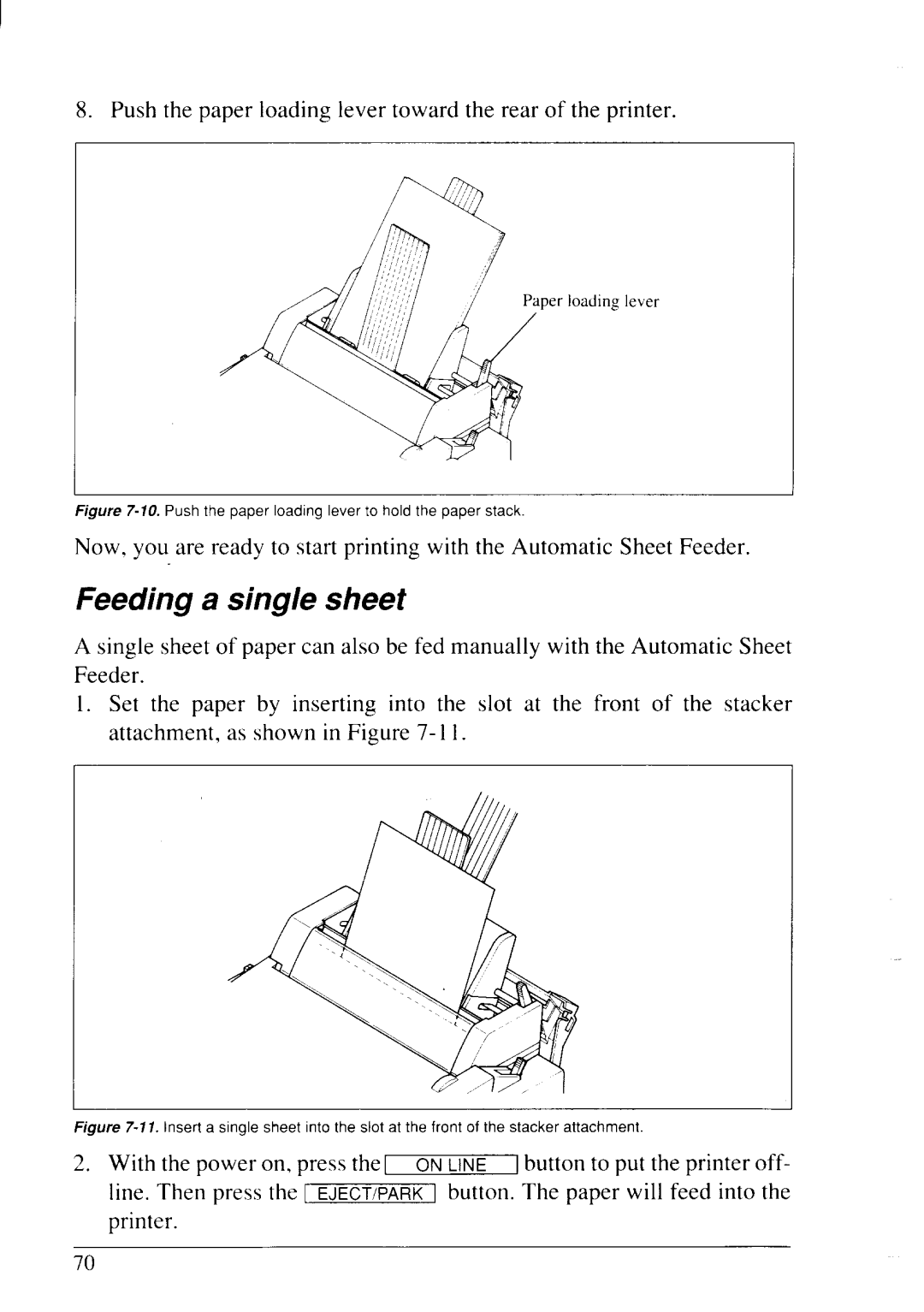 Star Micronics NX-2430 manual Feeding a single sheet 