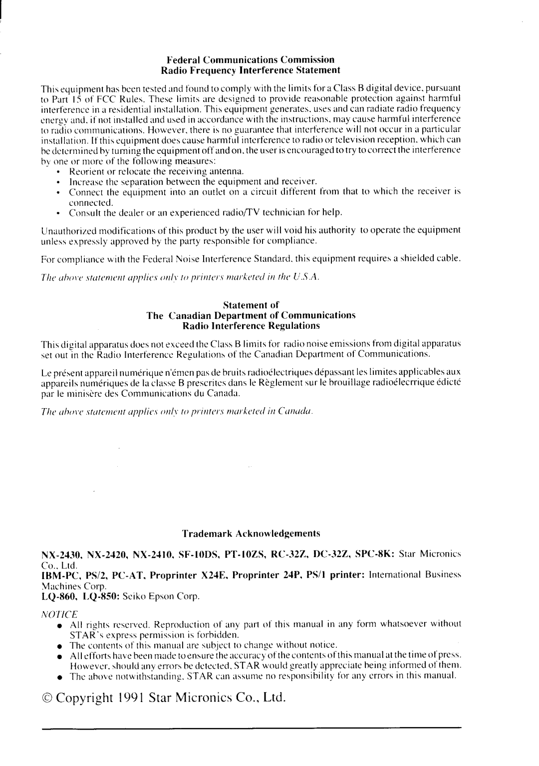 Star Micronics NX-2430 manual Yc 9 t 