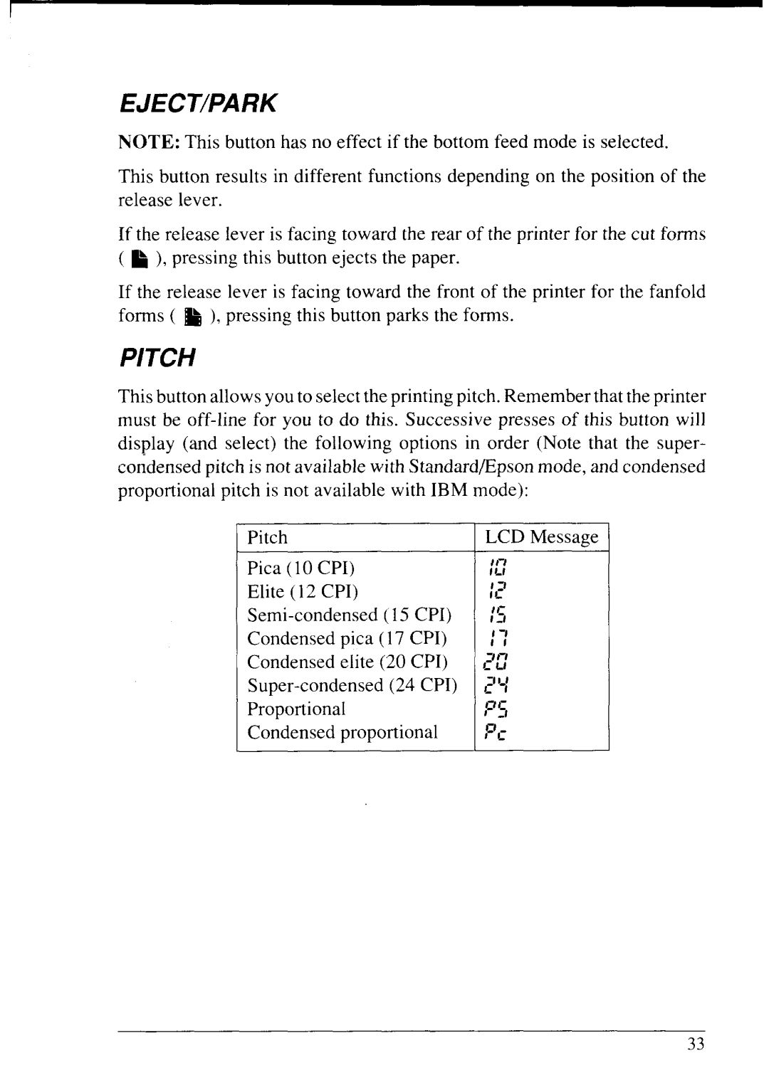 Star Micronics NX-2430 manual Eject/Park 