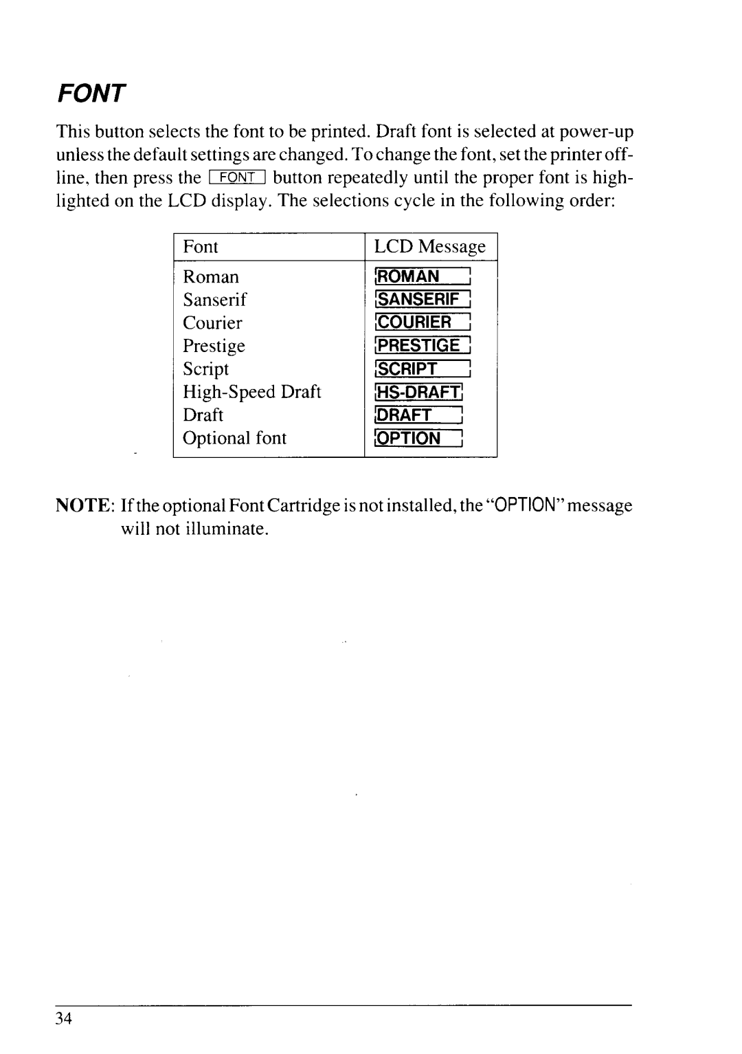 Star Micronics NX-2430 manual Font 