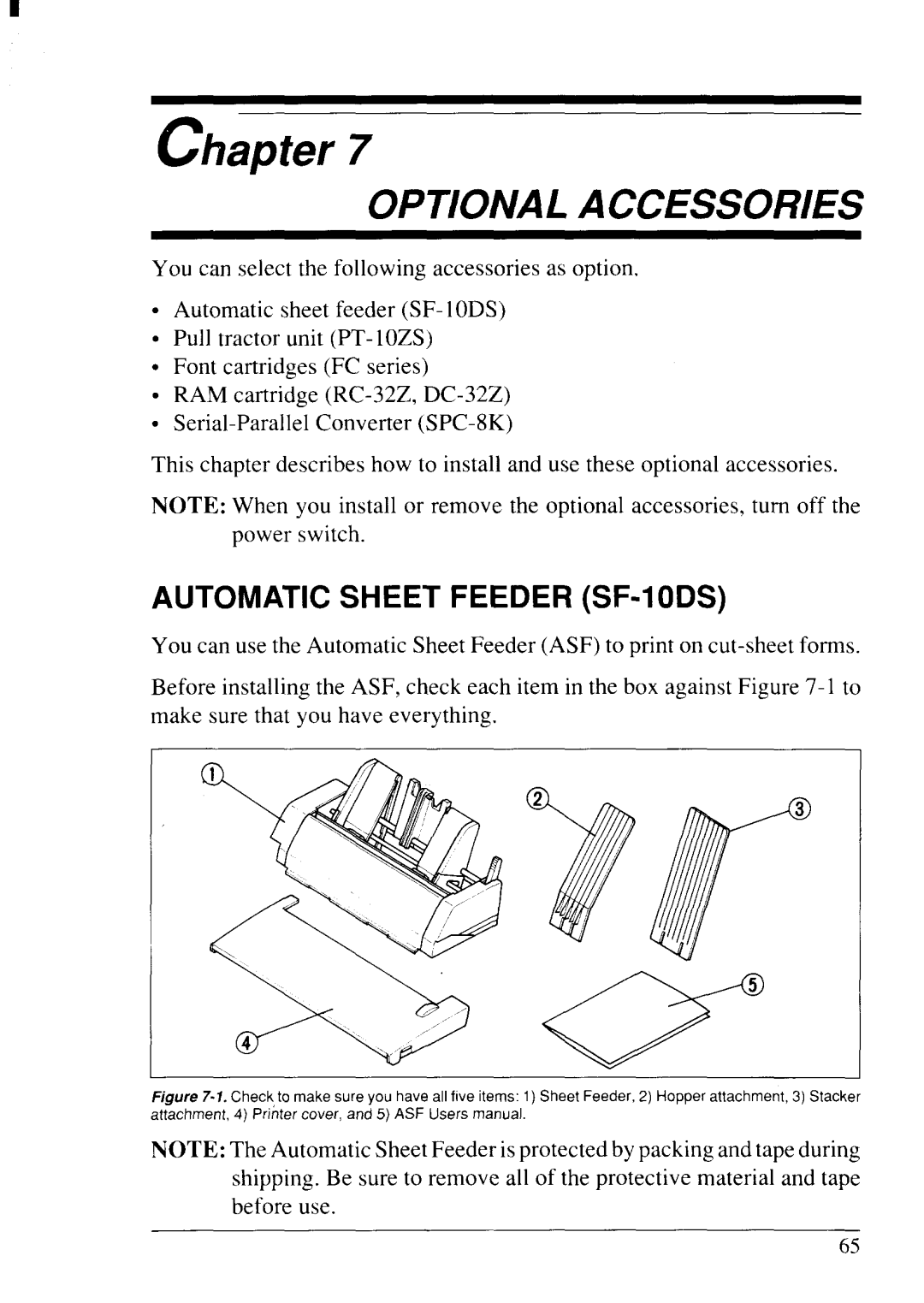 Star Micronics NX-2430 manual Optional Accessories, Automatic Sheet Feeder SF-1ODS 