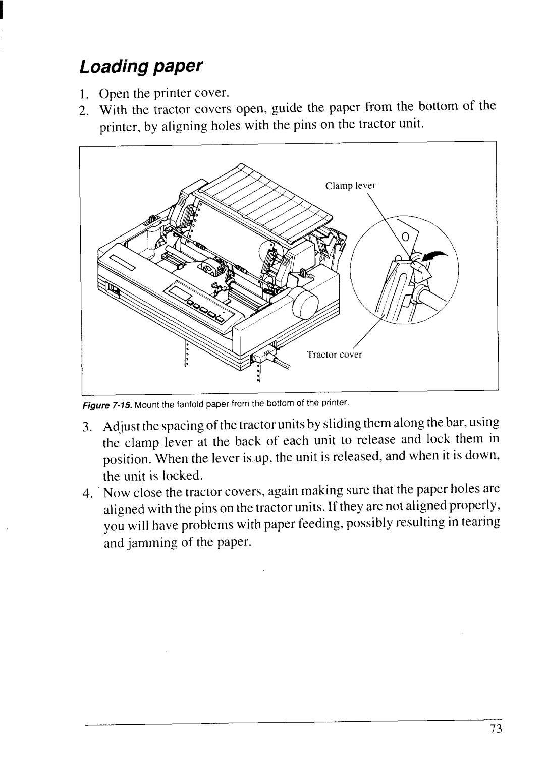 Star Micronics NX-2430 manual Mount the fanfold paper from the bottom of the printer 