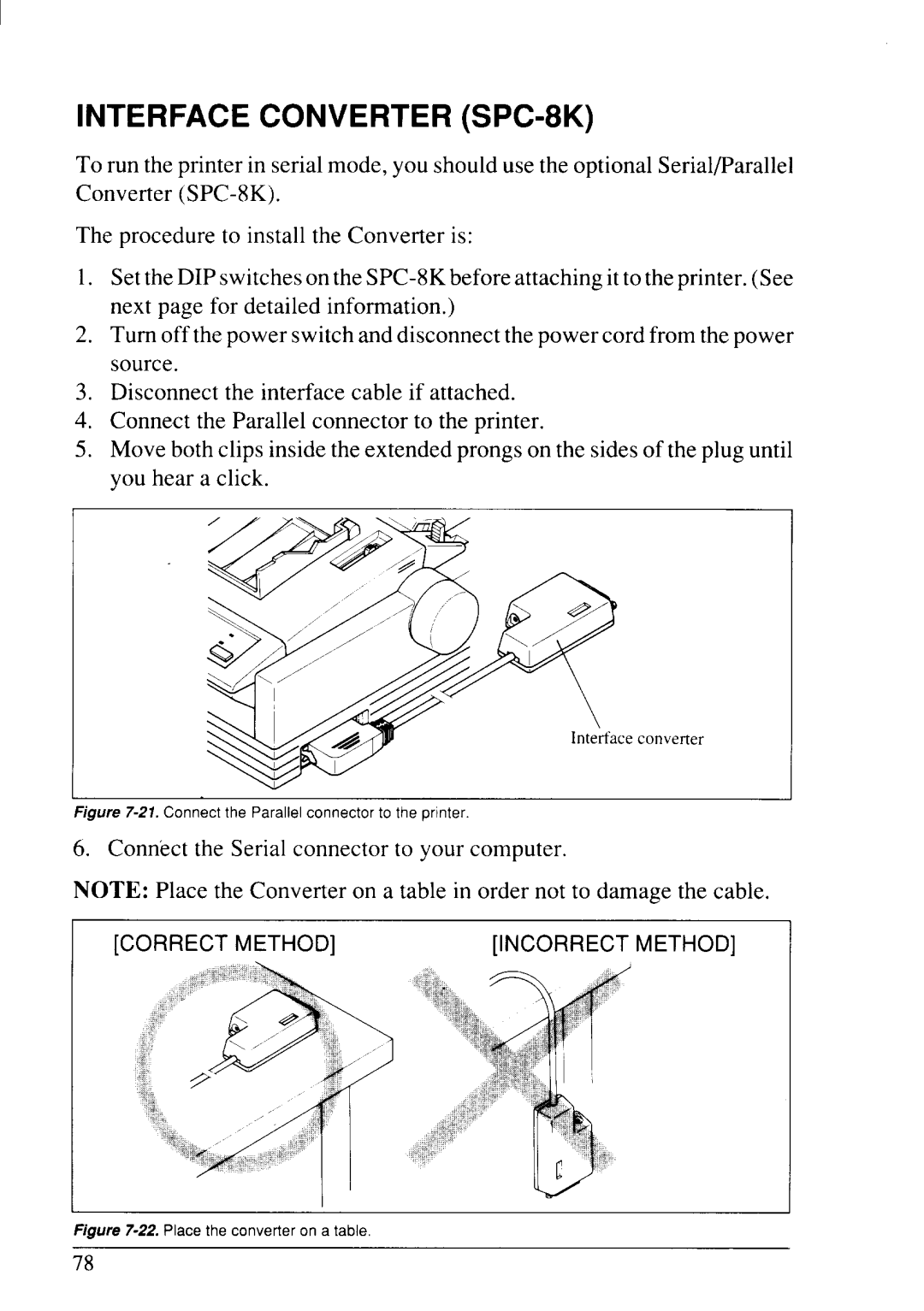 Star Micronics NX-2430 manual Interface Converter SPC-8K, Connect the Parallel connector to the printer 