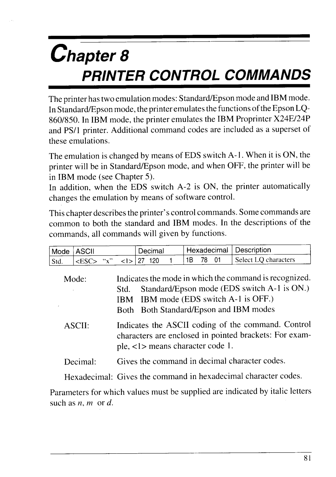 Star Micronics NX-2430 manual Printer Control Commands 