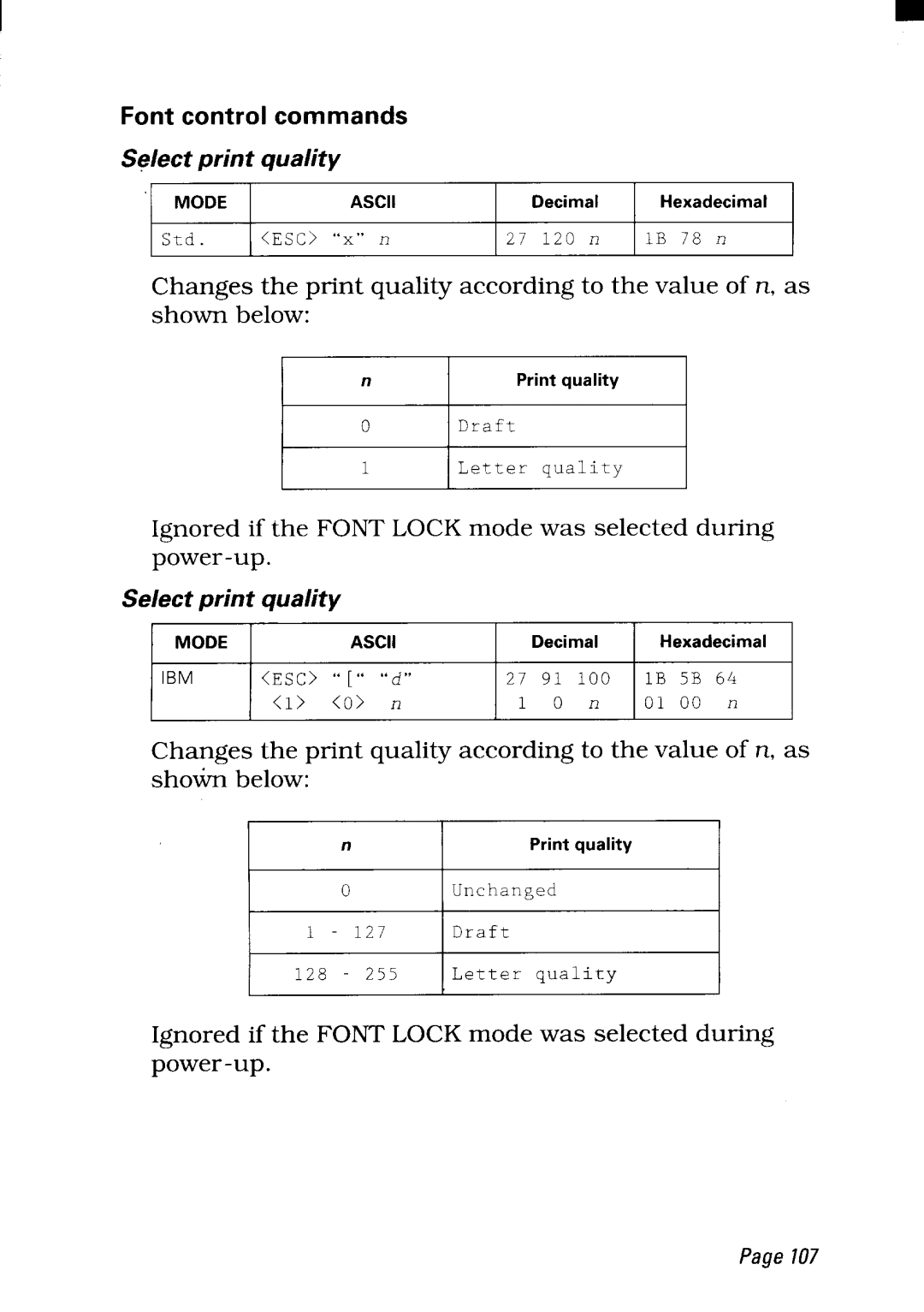 Star Micronics NX-2450 manual Font control commands 