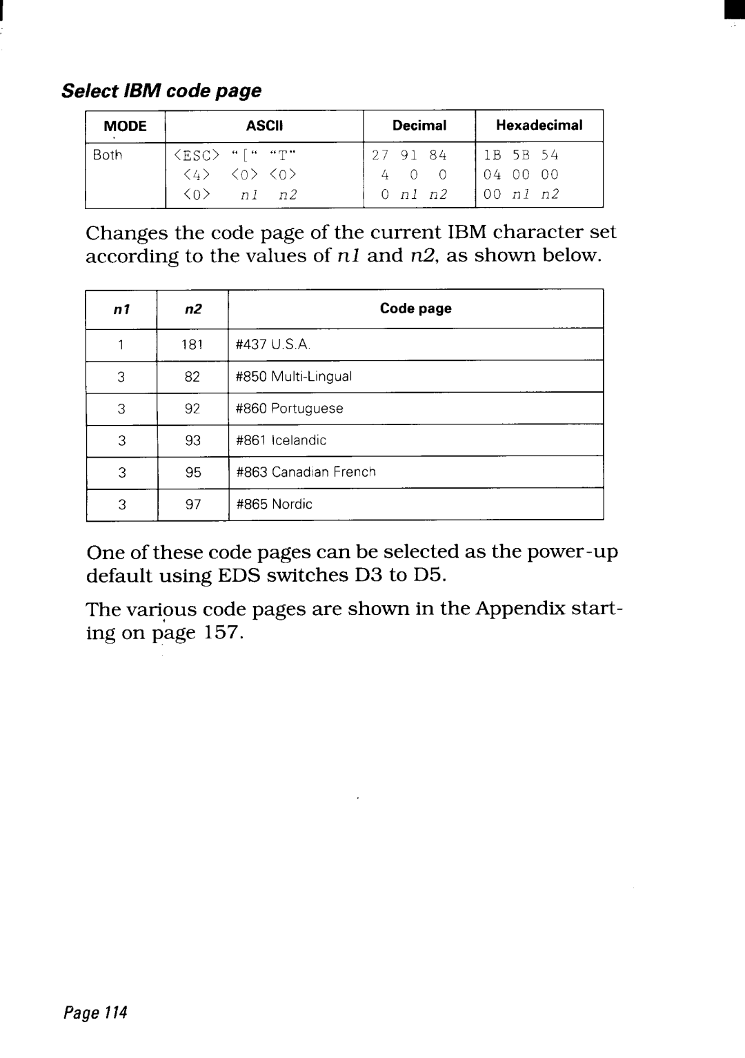 Star Micronics NX-2450 manual Select IBM codepage 