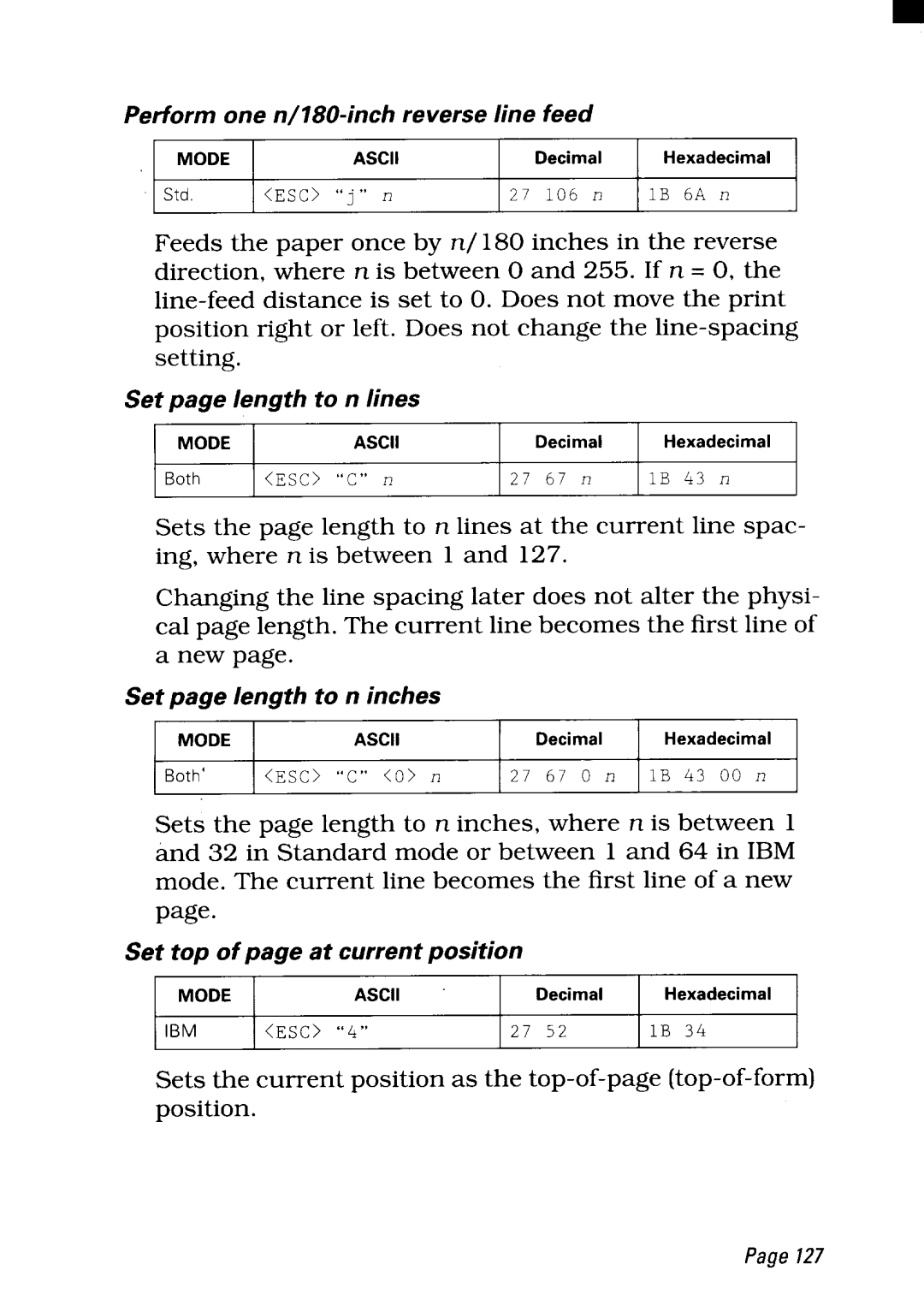 Star Micronics NX-2450 manual Perform one n/180-inch reverseline feed 