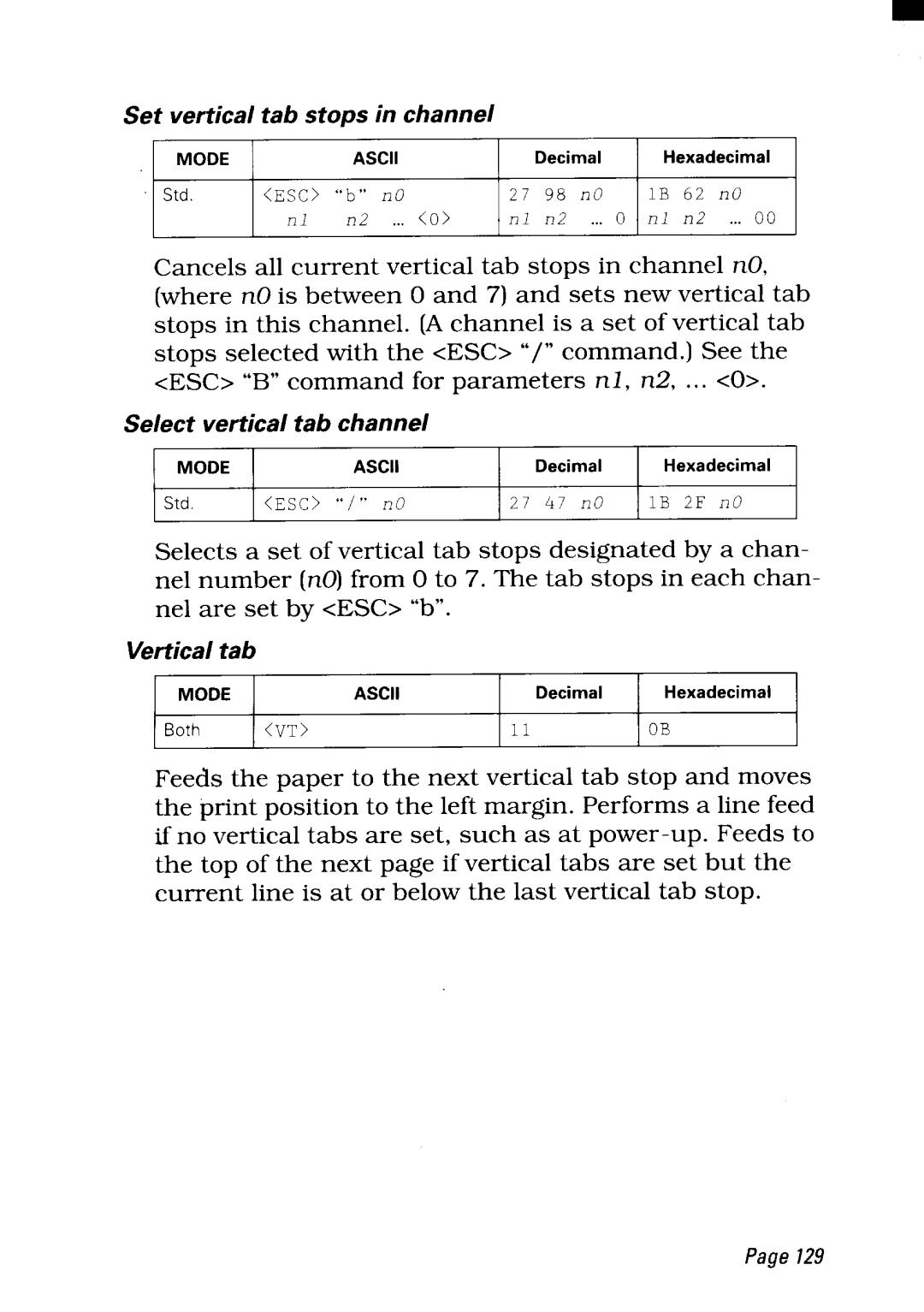 Star Micronics NX-2450 manual Set verticaltab stops in channel 