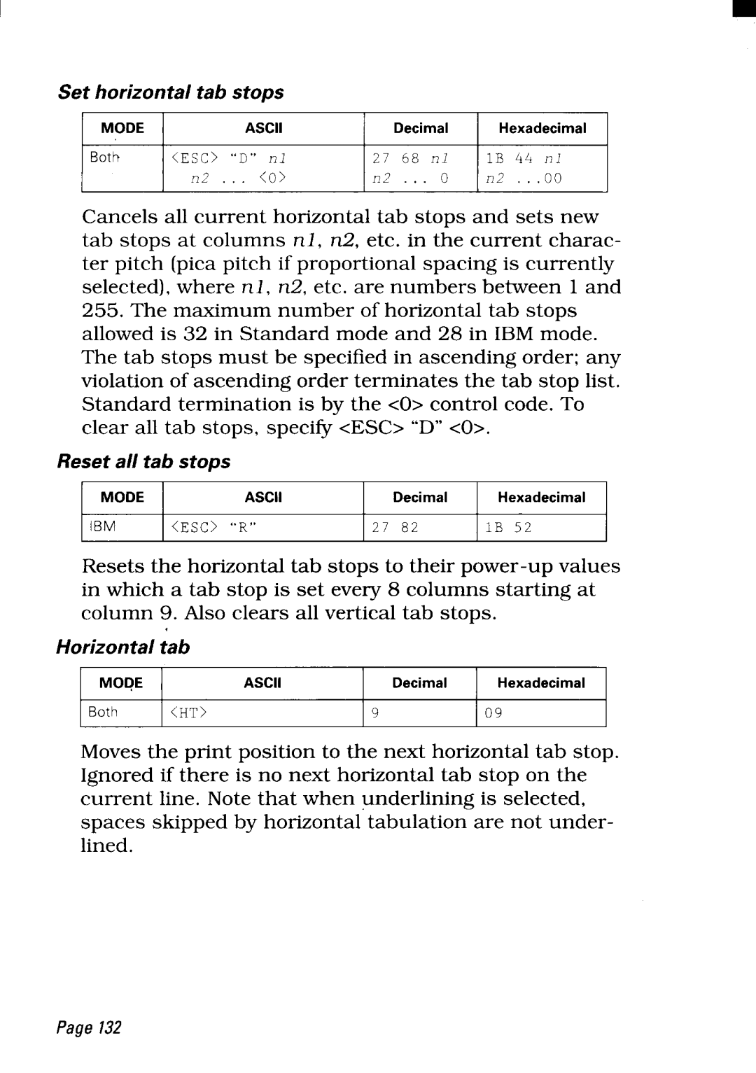 Star Micronics NX-2450 manual Set horizontal tab stops 