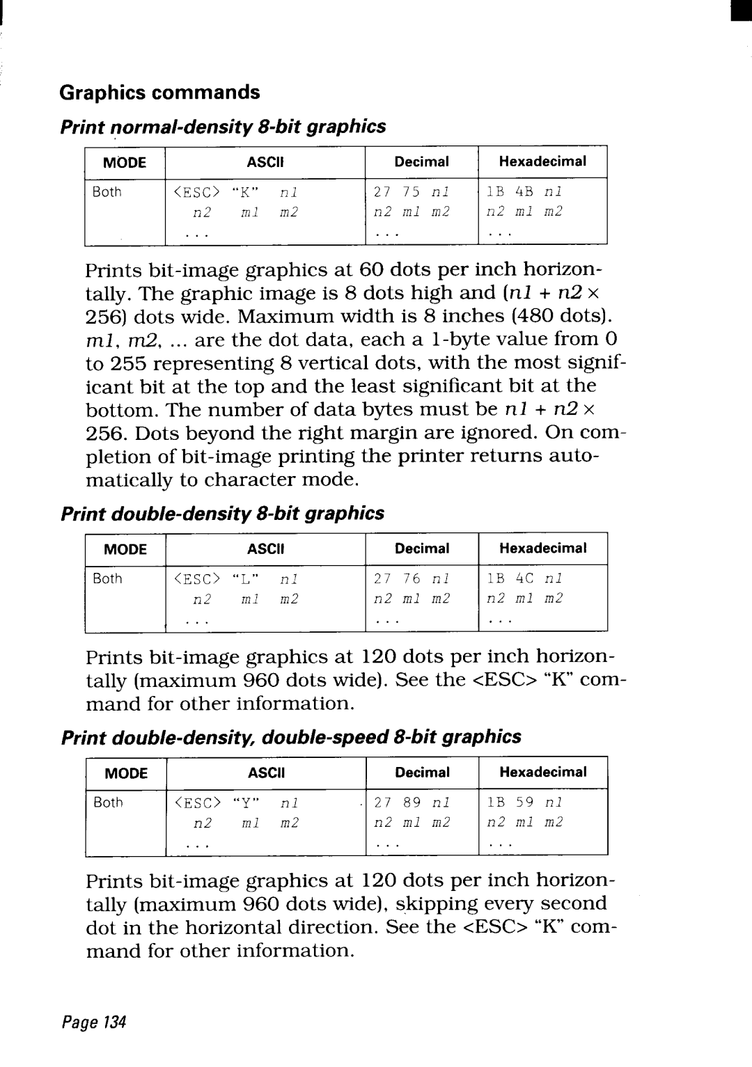 Star Micronics NX-2450 manual Graphicscommands 