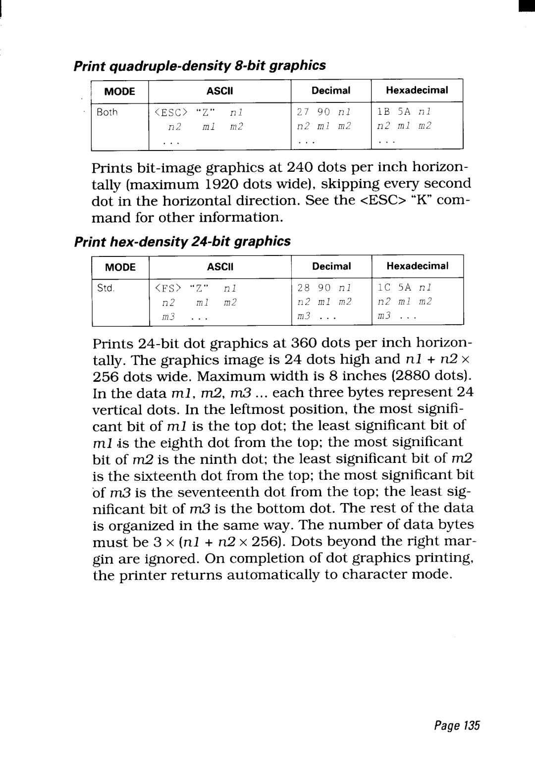 Star Micronics NX-2450 manual Print quadruple-density 8-bit graphics 