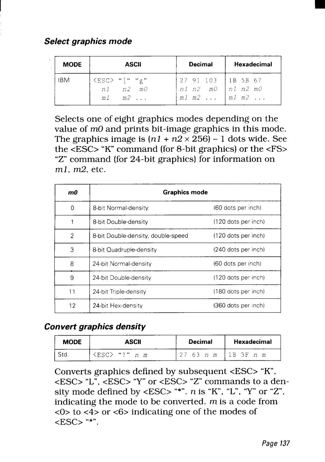 Star Micronics NX-2450 manual Convert graphics density 