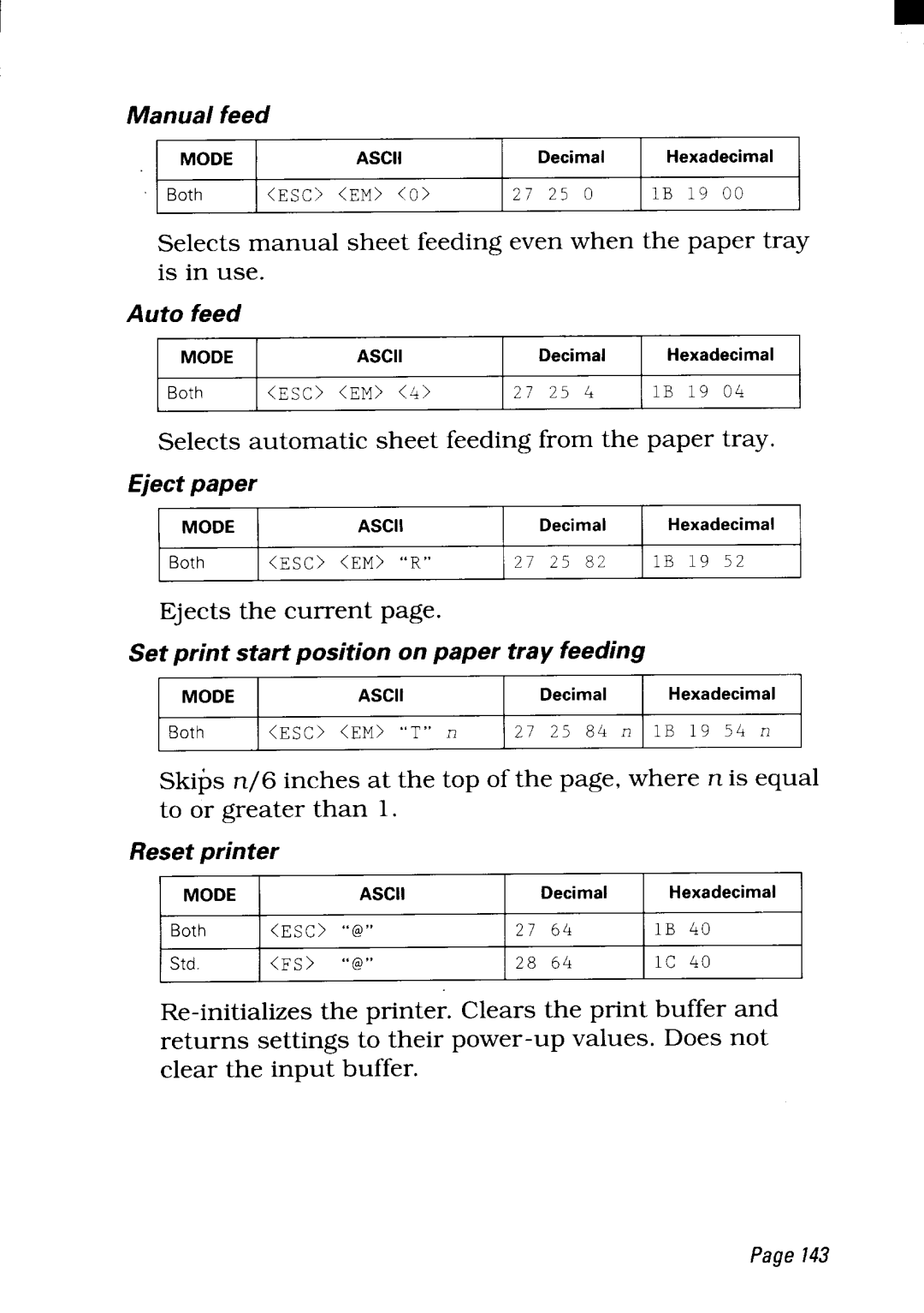 Star Micronics NX-2450 manual Selects automatic sheet feeding from the paper tray 