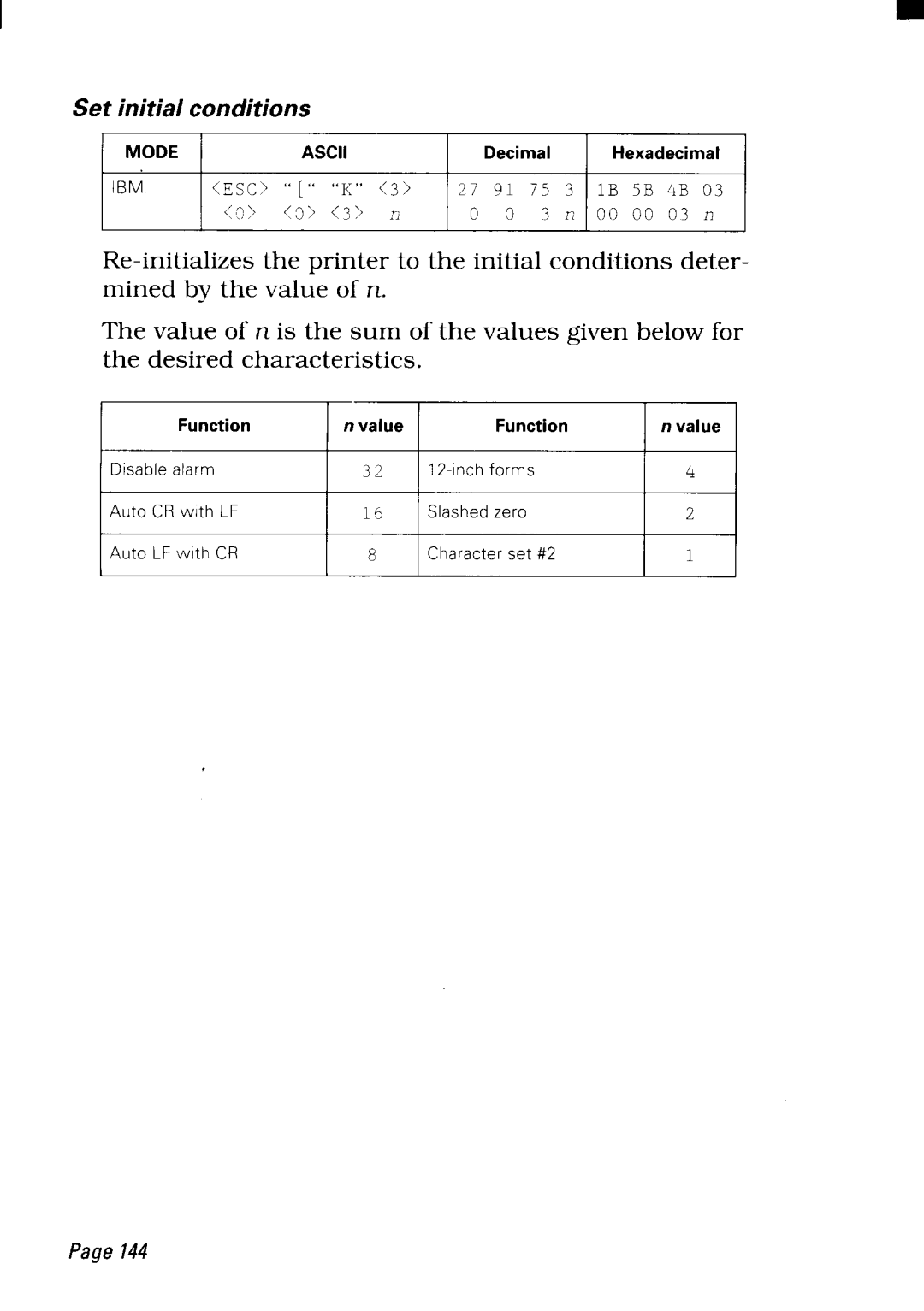 Star Micronics NX-2450 manual Set initial conditions 