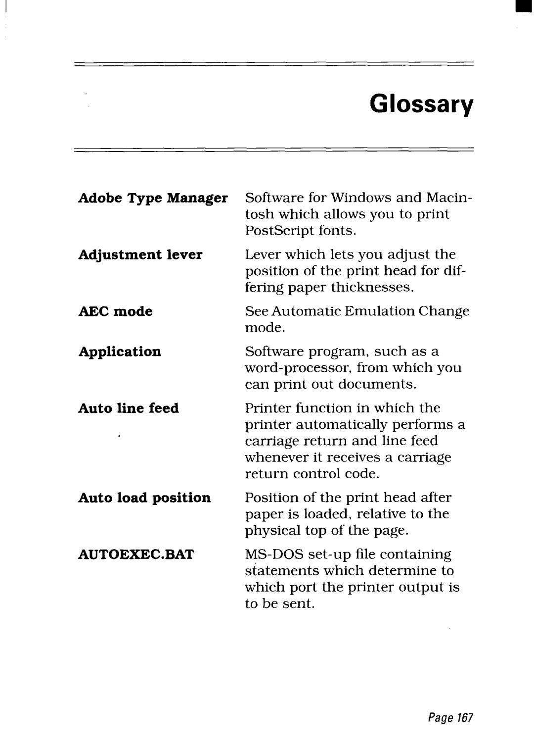 Star Micronics NX-2450 manual Glossary 