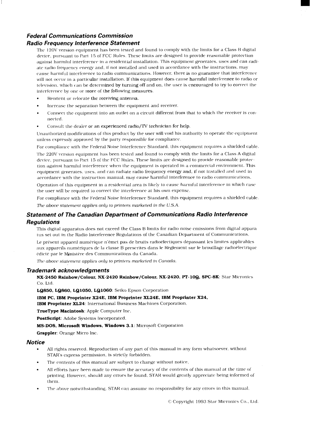 Star Micronics NX-2450 manual 