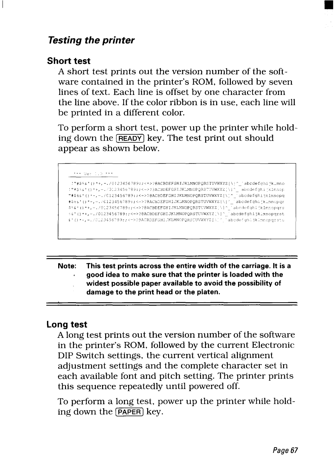 Star Micronics NX-2450 manual Short test, Long test 