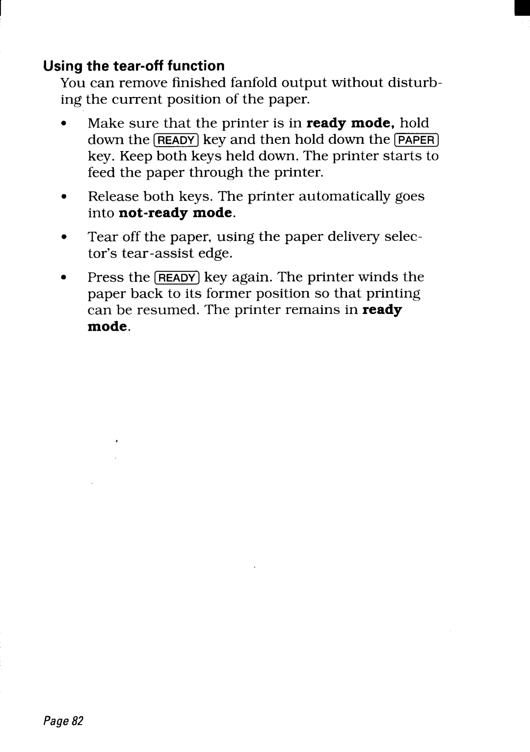 Star Micronics NX-2450 manual Using the tear-off function, Page82 