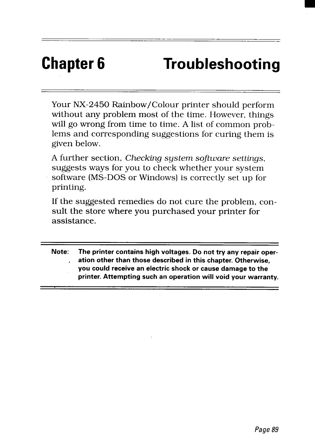 Star Micronics NX-2450 manual Troubleshooting, Page89 