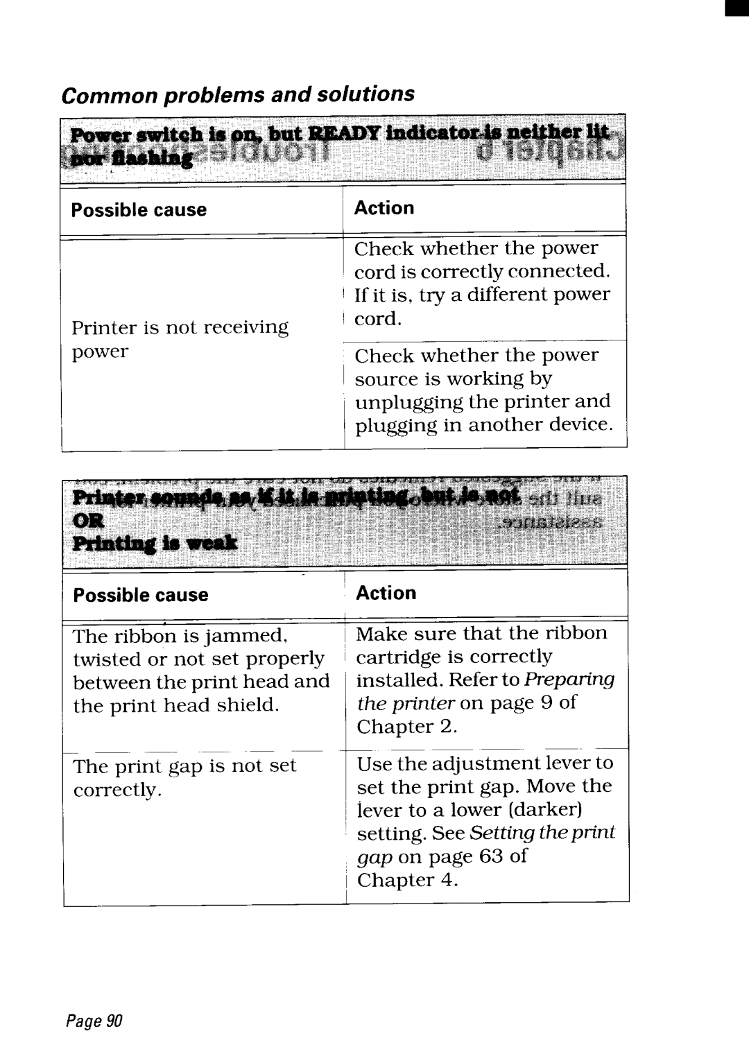 Star Micronics NX-2450 manual Possible cause, ~Action, Page90 