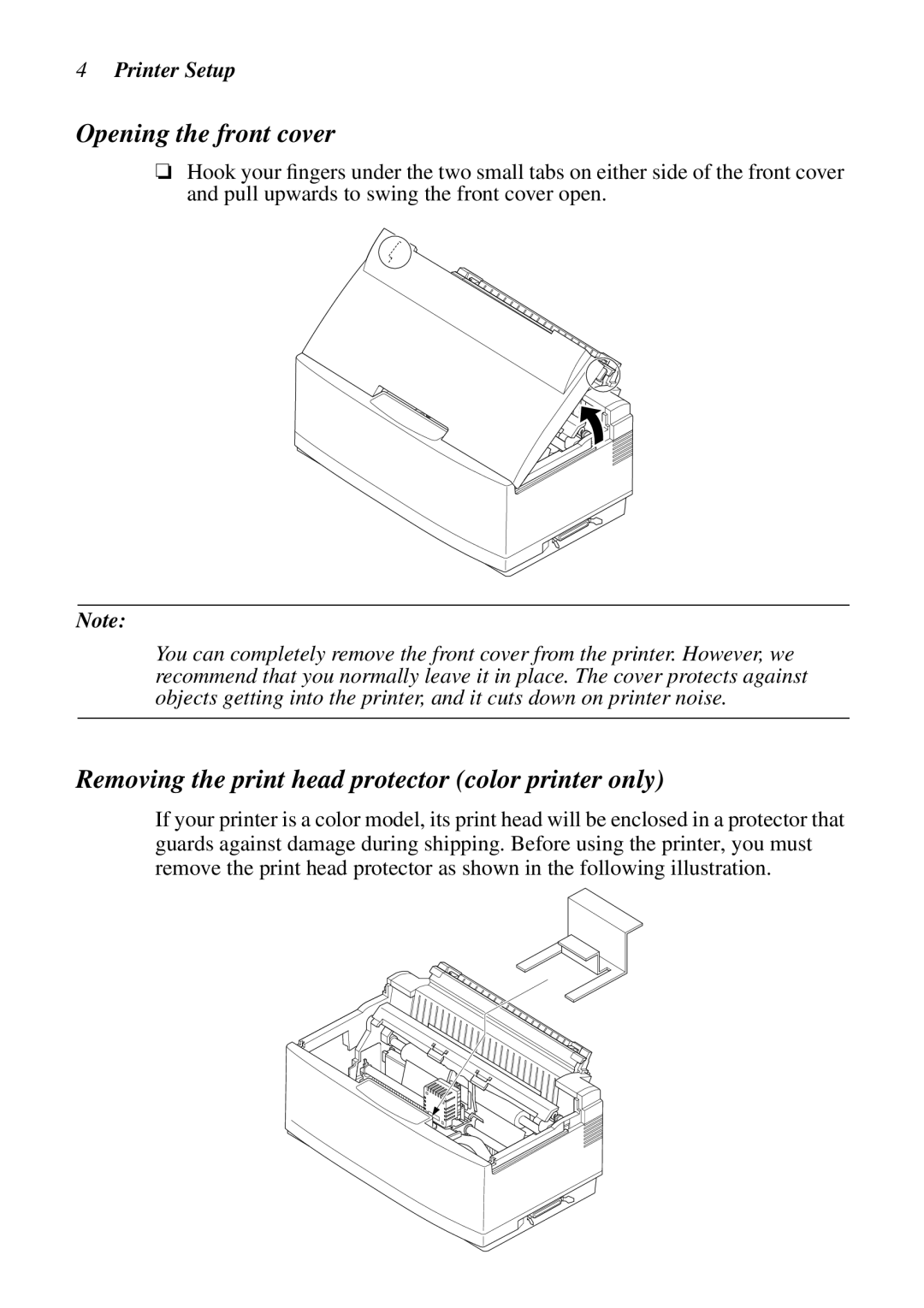 Star Micronics LC-240C, NX-2460C Opening the front cover, Removing the print head protector color printer only 