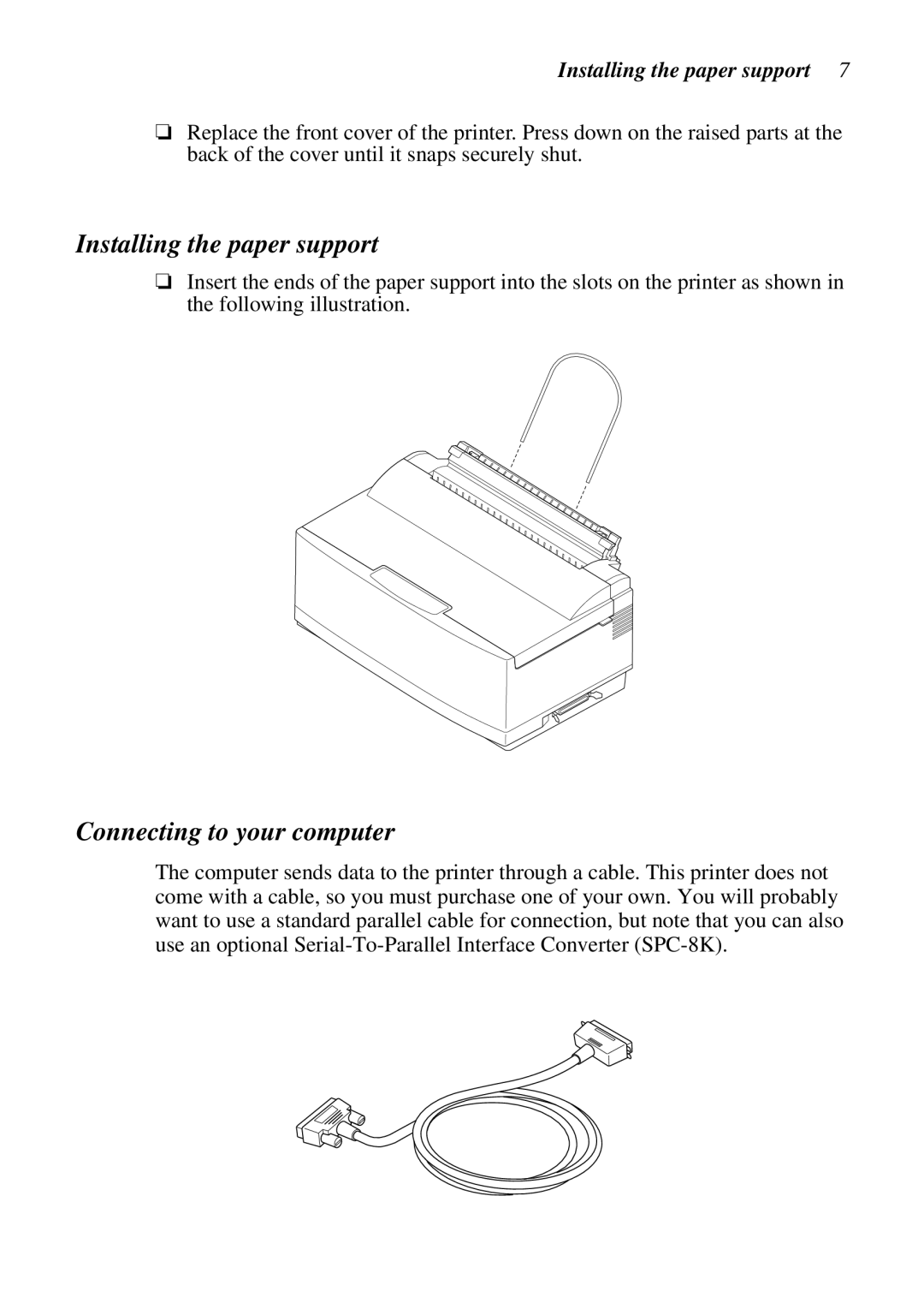 Star Micronics NX-2460C, LC-240C user manual Installing the paper support, Connecting to your computer 