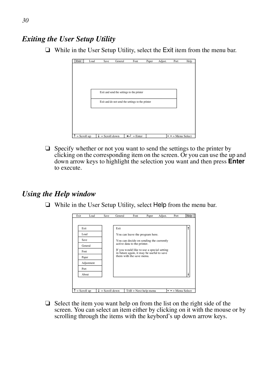 Star Micronics NX-2460C, LC-240C user manual Exiting the User Setup Utility, Using the Help window 