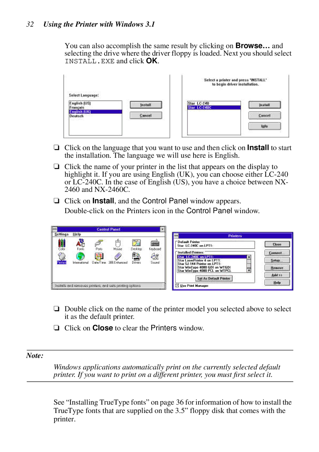 Star Micronics LC-240C, NX-2460C user manual Using the Printer with Windows 