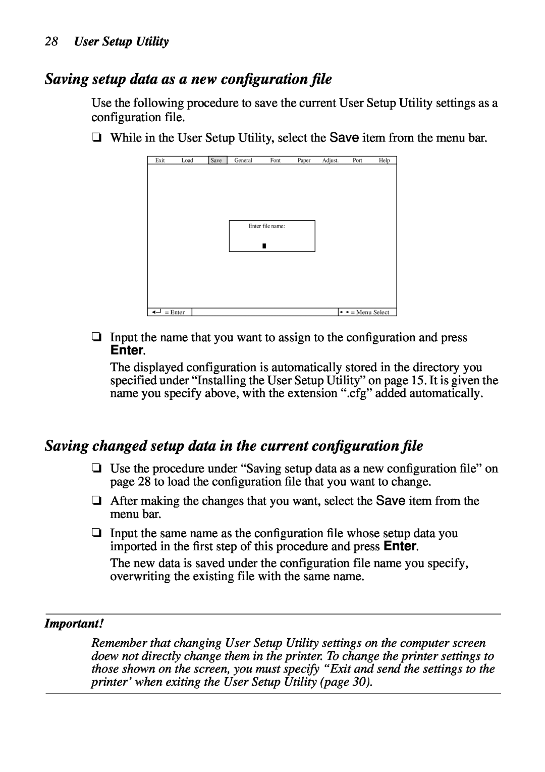Star Micronics NX-2460C user manual Saving setup data as a new conﬁguration ﬁle, User Setup Utility 