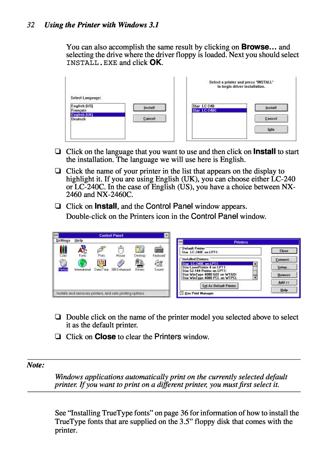 Star Micronics NX-2460C user manual Using the Printer with Windows 