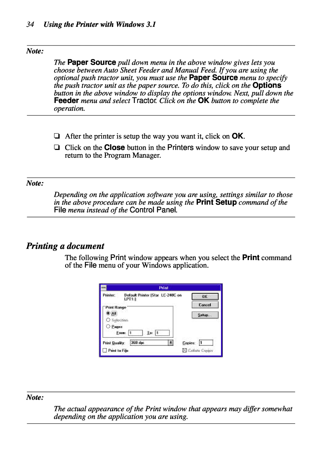 Star Micronics NX-2460C user manual Printing a document, Using the Printer with Windows 