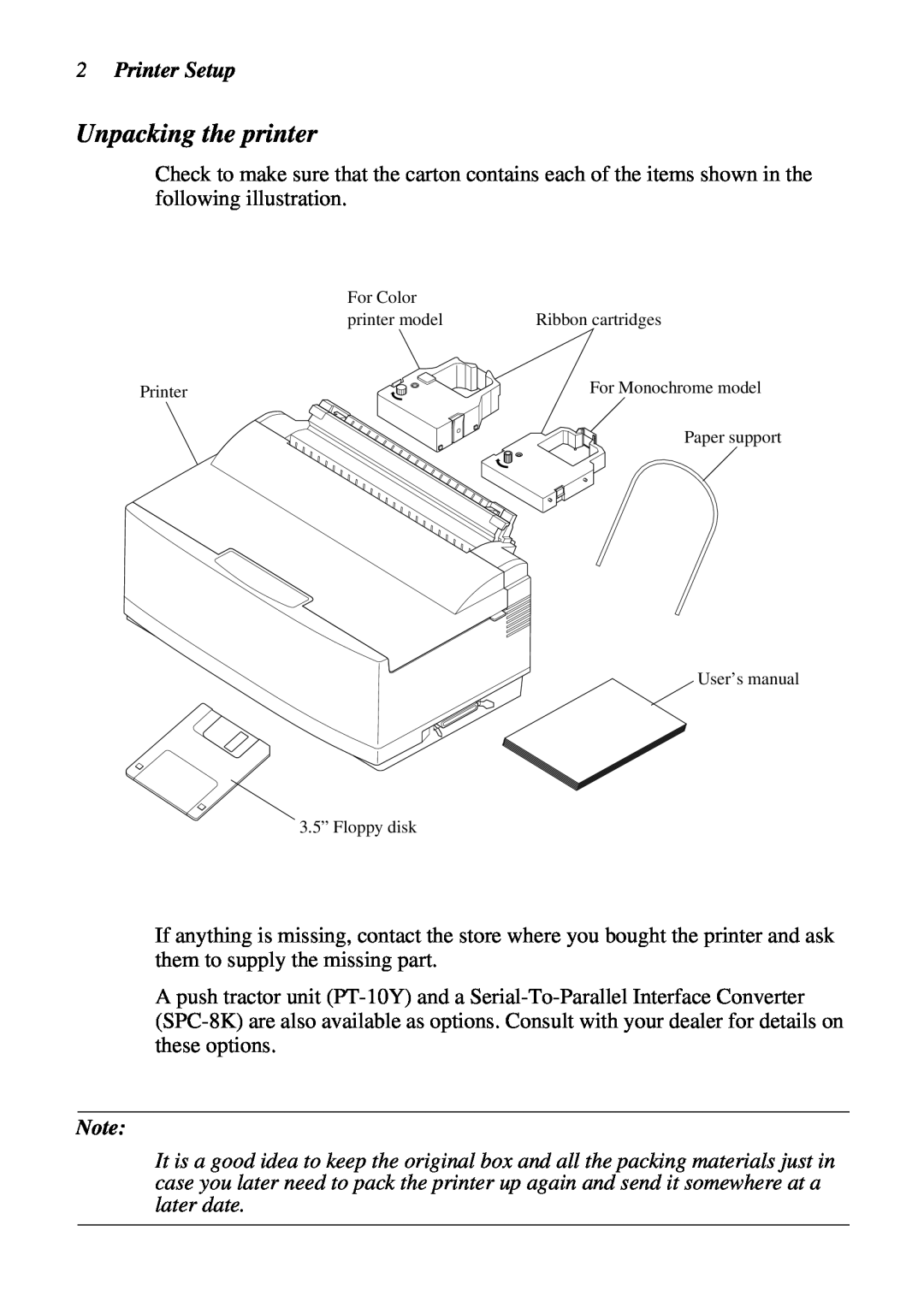 Star Micronics NX-2460C user manual Unpacking the printer, Printer Setup 