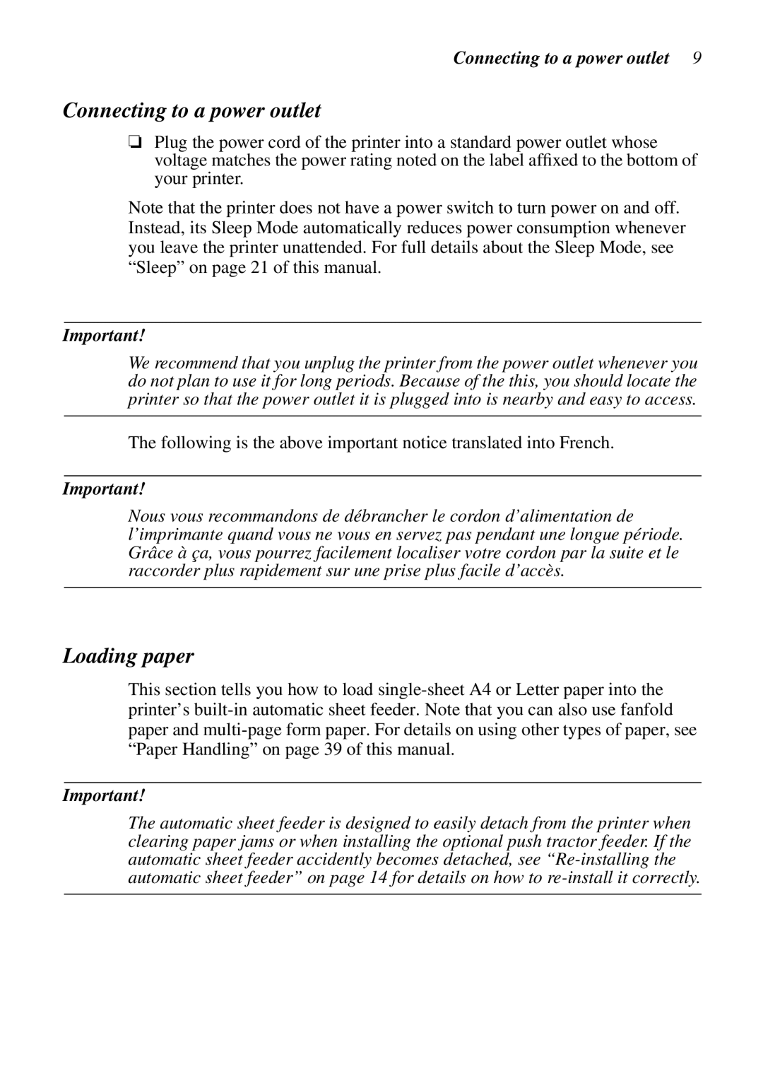 Star Micronics NX-2460C user manual Connecting to a power outlet, Loading paper 