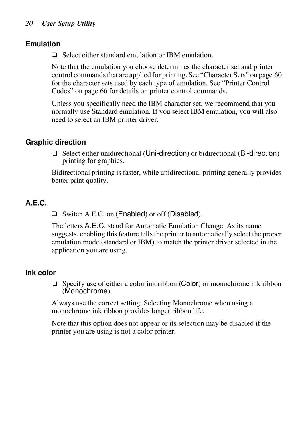 Star Micronics NX-2460C user manual Emulation, Graphic direction, Ink color 