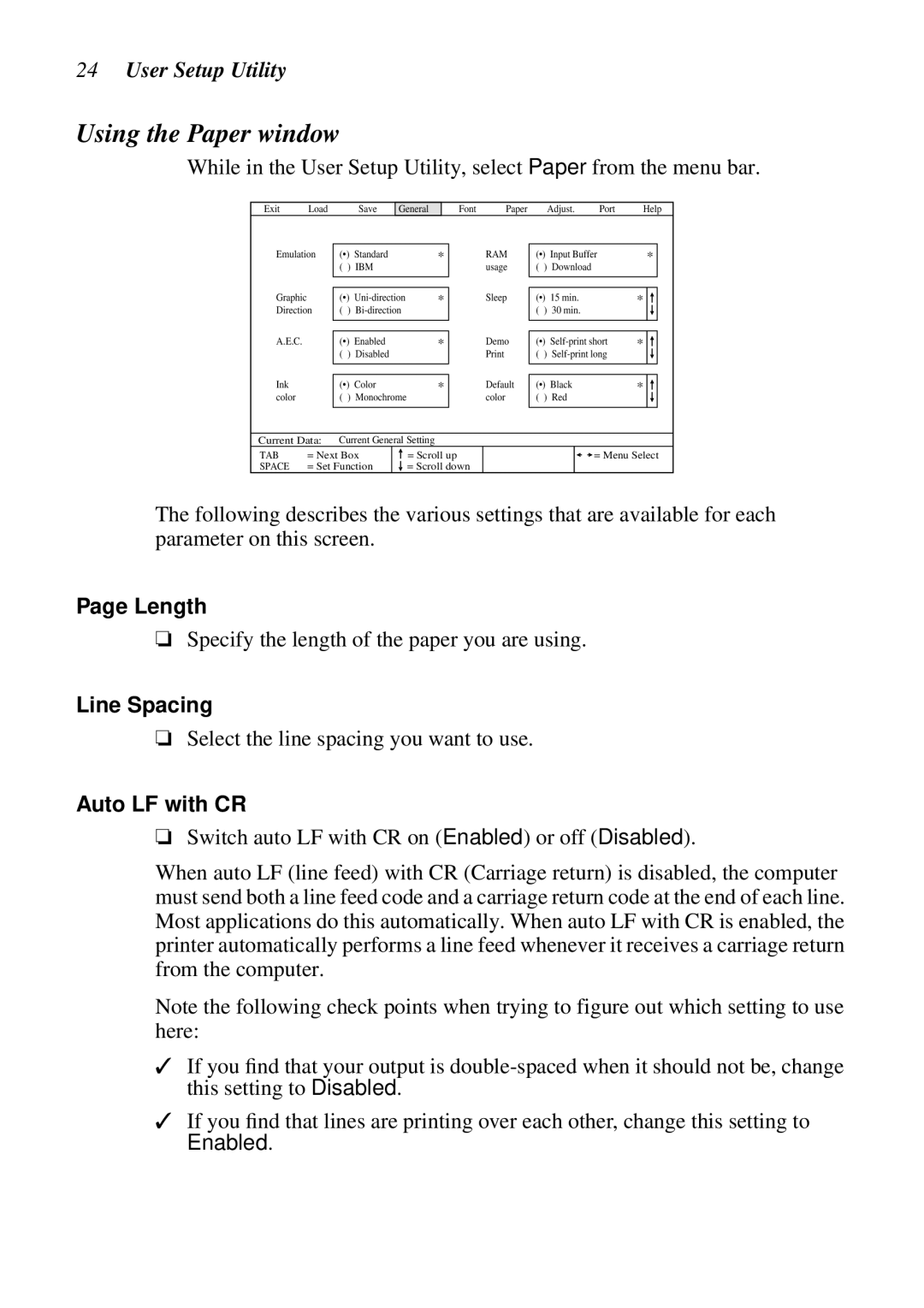 Star Micronics NX-2460C user manual Using the Paper window, Length, Line Spacing, Auto LF with CR 