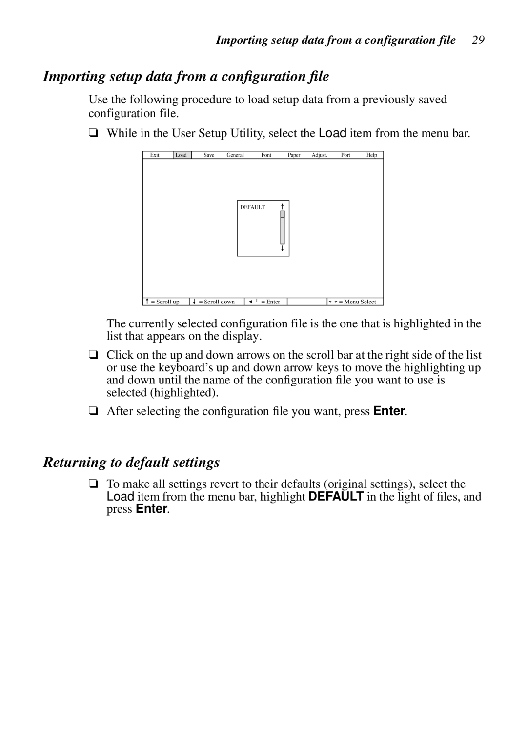 Star Micronics NX-2460C user manual Importing setup data from a conﬁguration ﬁle, Returning to default settings 