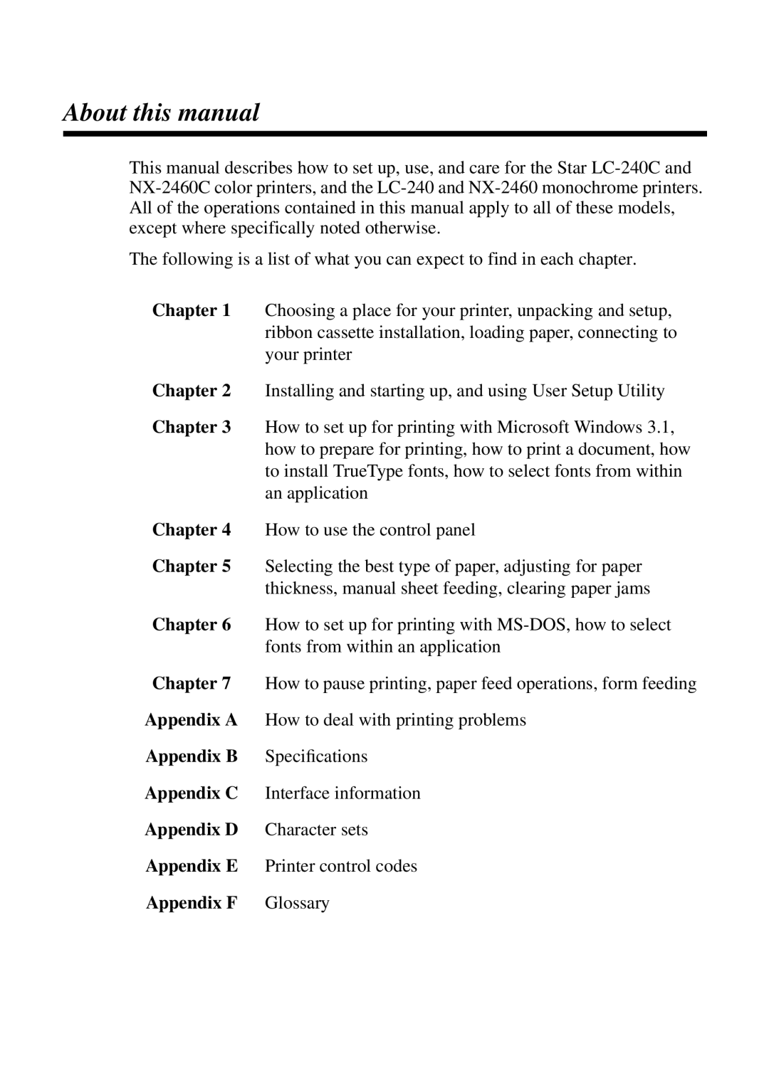 Star Micronics NX-2460C user manual About this manual, Chapter 