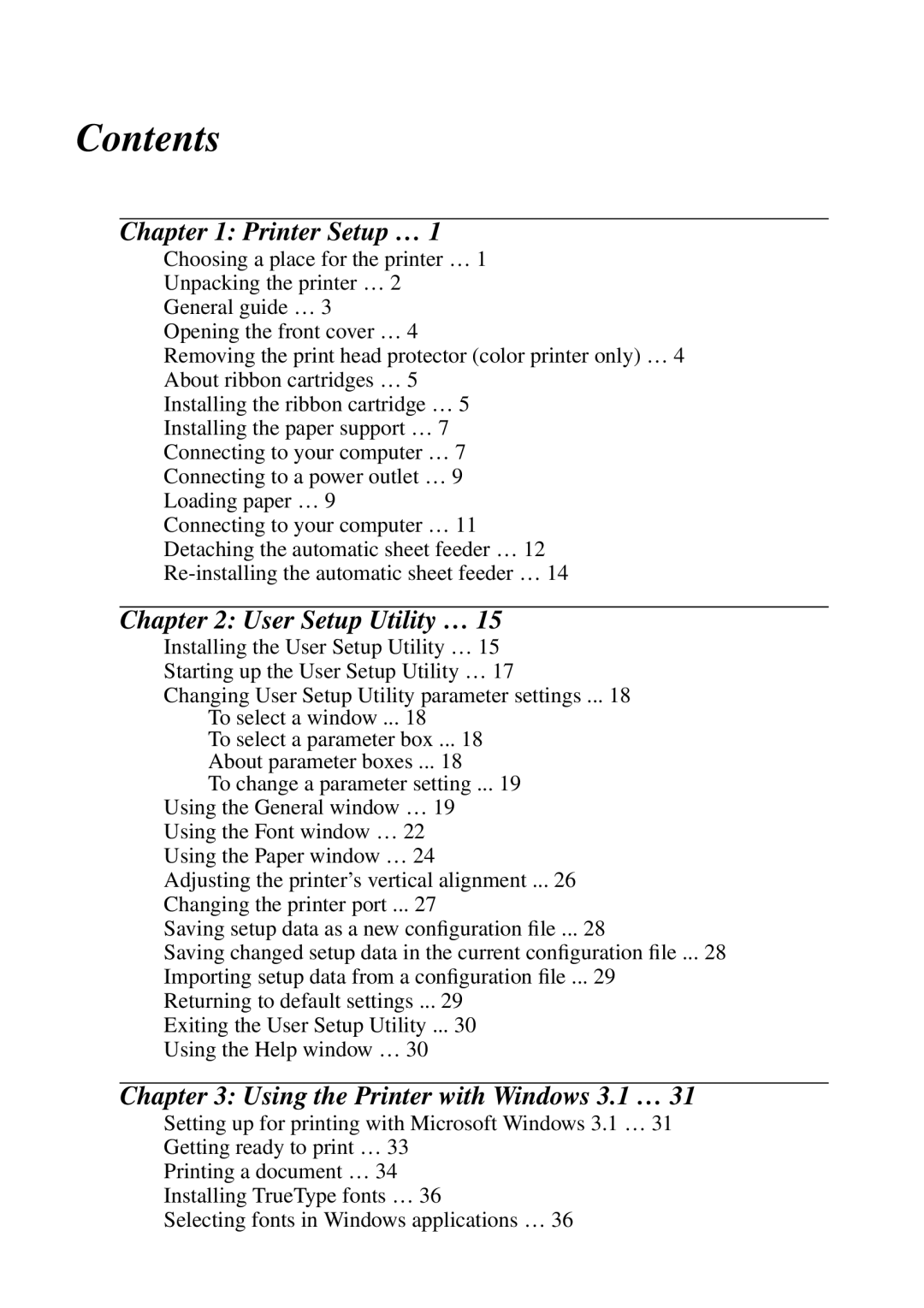 Star Micronics NX-2460C user manual Contents 