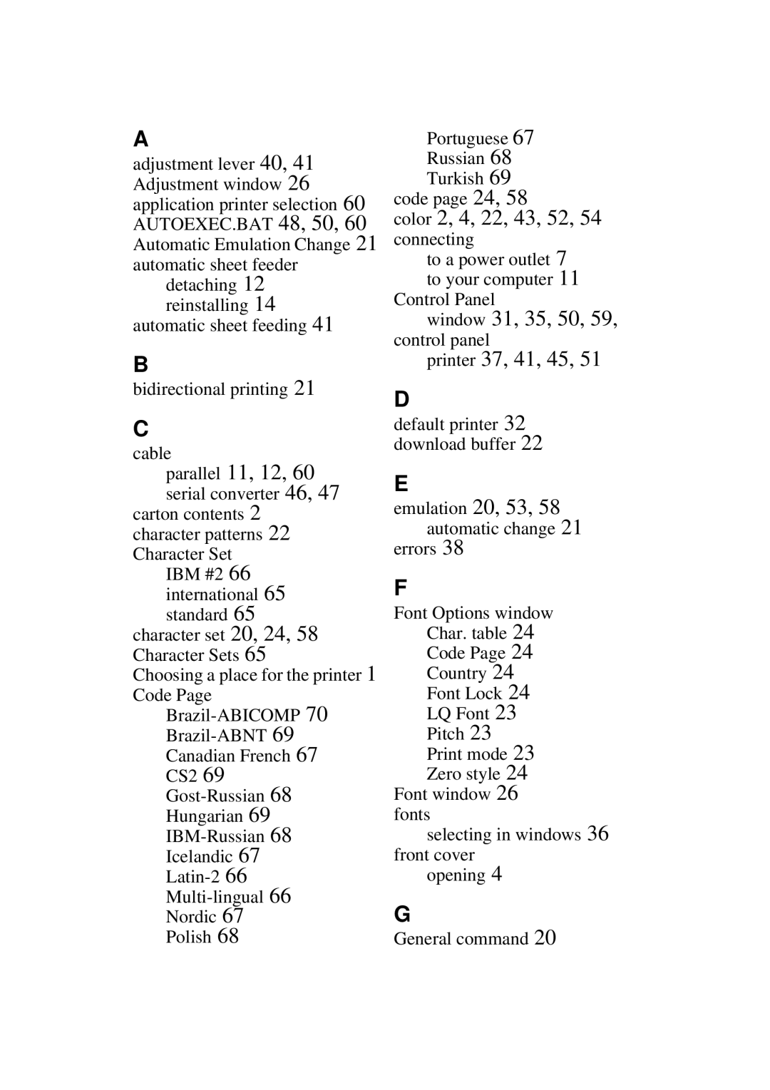 Star Micronics NX-2460C user manual Color 2, 4, 22, 43, 52, 54 connecting 