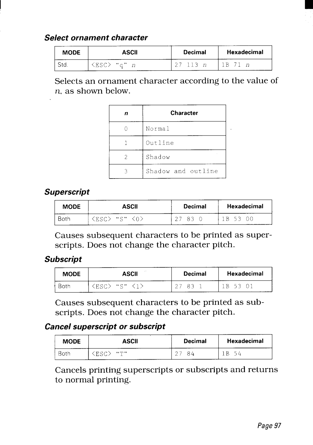 Star Micronics NX-2480 user manual Selects an ornament character according to the value 