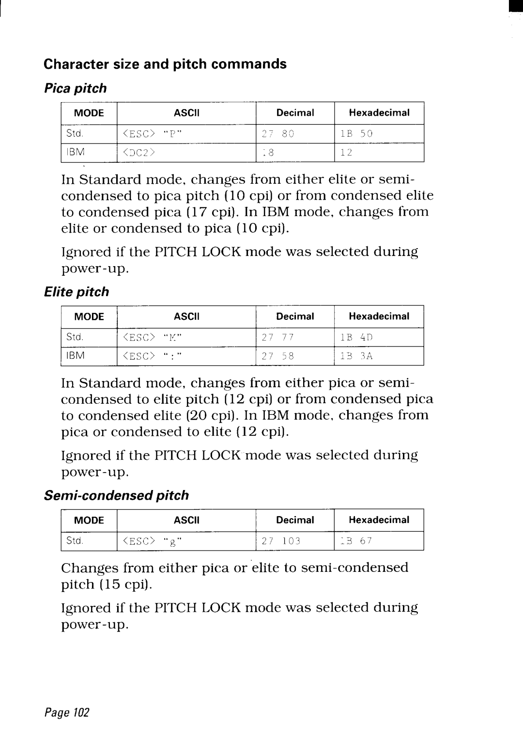 Star Micronics NX-2480 user manual Decimal Hexadecimal Std SC g 