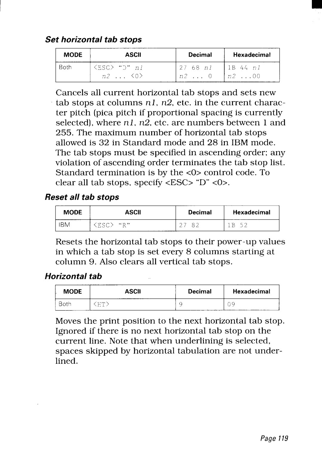 Star Micronics NX-2480 user manual Set horizontal tab stops 