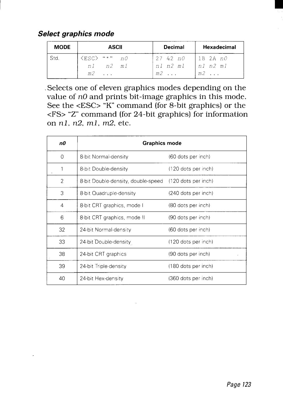 Star Micronics NX-2480 user manual Selectgraphics mode 